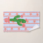 珊瑚の星は、水玉模様およびサボテン縞で飾ります バスタオルセット (ハンドタオル)