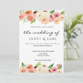 珊瑚の春の花の結婚式の葉の招待状 招待状 (スタンド正面)