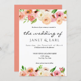 珊瑚の春の花の結婚式の葉の招待状 招待状