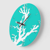珊瑚の枝-ターコイズの白 ラージ壁時計 (傾斜)