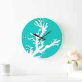 珊瑚の枝-ターコイズの白 ラージ壁時計 (ホーム)