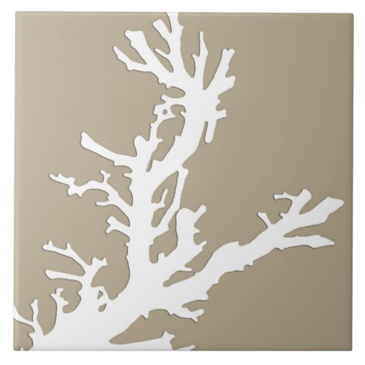 珊瑚の枝-暗灰色の日焼けの白 タイル (正面)