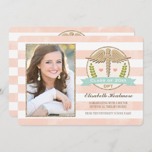 珊瑚の水のフィジカルセラピーの学校の卒業 招待状 (正面/裏面)