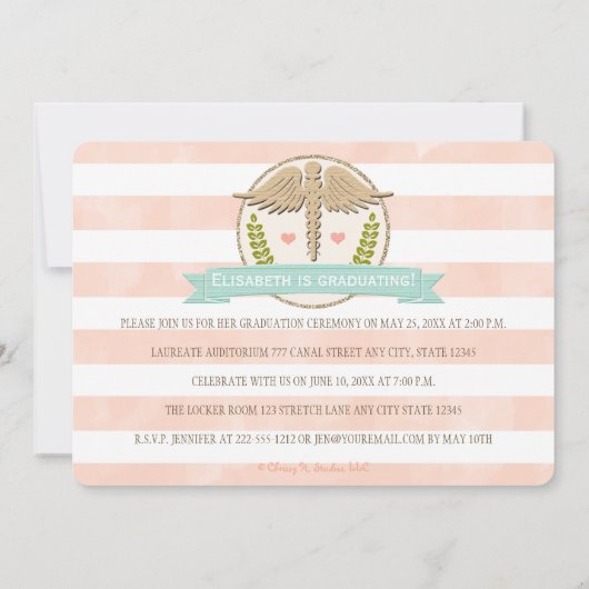 珊瑚の水のフィジカルセラピーの学校の卒業 招待状 (裏面)