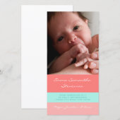 珊瑚の水はベビーシャワーの写真カード感謝していしています サンキューカード (正面/裏面)