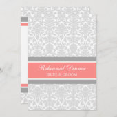 珊瑚の灰色のダマスク織のリハーサルのディナー・パーティ 招待状 (正面/裏面)