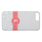 珊瑚の灰色のモノグラムのシェブロンのペイズリーパターン Case-Mate iPhoneケース (裏面(横))