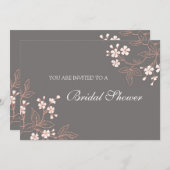 珊瑚の灰色の花のブライダルシャワーの招待状カード 招待状 (正面/裏面)