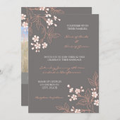 珊瑚の灰色の花の写真の結婚式招待状カード 招待状 (正面/裏面)