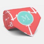 珊瑚の白いいかりパターン、真新しい緑のモノグラム ネクタイ (ロール)