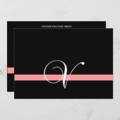 珊瑚の白黒のモノグラムVの結婚式招待状 招待状 (正面/裏面)