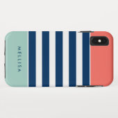 珊瑚の真新しい海軍白のストライプ-スタイリッシュなトレンディー Case-Mate iPhoneケース (裏面(横))