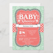 珊瑚の真新しい灰色の花の花のベビーシャワーの招待 招待状 (正面/裏面)