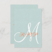 珊瑚の真新しい緑のリネン素朴な結婚RSVPカード 出欠カード (正面/裏面)