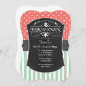 珊瑚の真新しい黒板のストライプなベビーシャワーの招待 招待状 (正面/裏面)