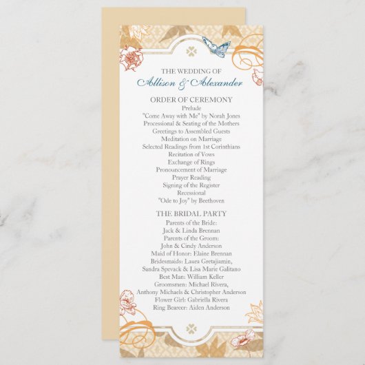 珊瑚の秋のボヘミアの秋の花柄の結婚式プログラム プログラム (正面/裏面)