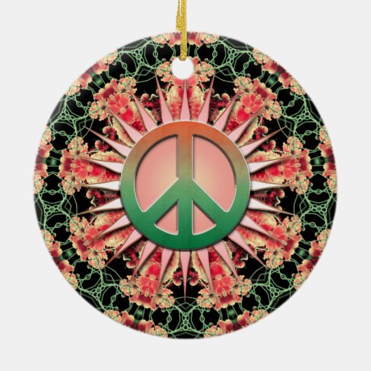 珊瑚の緑の花の円の記念品の平和オーナメント セラミックオーナメント (裏面)