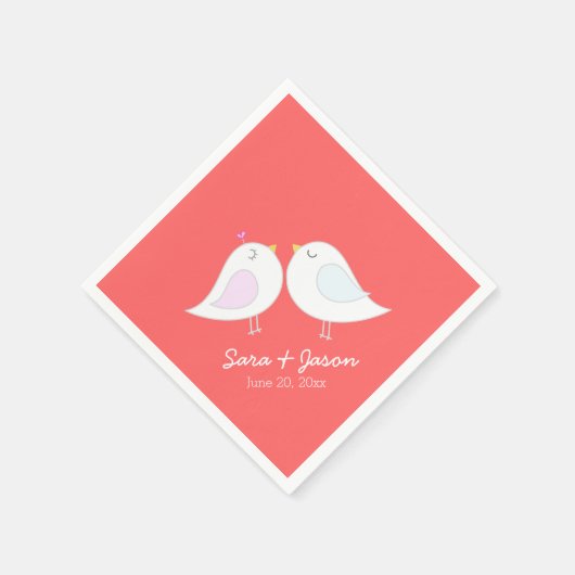 珊瑚の背景のかわいい愛鳥 スタンダードカクテルナプキン (角)