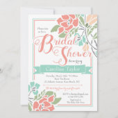 珊瑚の花のブライダルシャワーの招待状およびティール(緑がかった色) 招待状 (正面)
