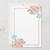 珊瑚の花のブライダルシャワーの招待状およびティール(緑がかった色) 招待状 (裏面)