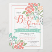 珊瑚の花のブライダルシャワーの招待状およびティール(緑がかった色) 招待状 (正面/裏面)