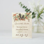珊瑚の花の枝 ヴィンテージの鳥たち Save the Date 招待状 (スタンド正面)