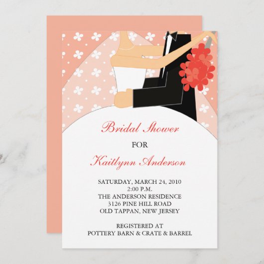 珊瑚の花の花嫁のブライダルシャワーの招待状 招待状 (正面/裏面)