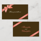 珊瑚の赤いリボンのゲストのテーブルの座席表 プレイスカード (正面/裏面)