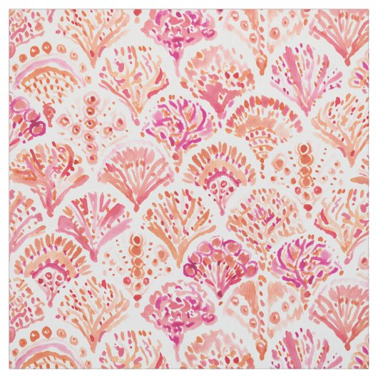 珊瑚の迷彩柄の魚スケールの人魚の帆立貝の水彩画 ファブリック (見本)