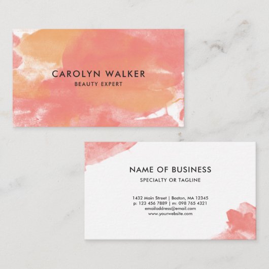 珊瑚の金黄土色の水彩画 名刺 (正面/裏面)