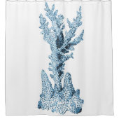 珊瑚の青い沿岸海の水彩画 シャワーカーテン (正面)