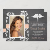 珊瑚の黒板の看護専門学校の卒業 招待状 (正面/裏面)