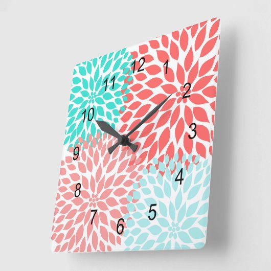 珊瑚のSeafoamのティール(緑がかった色)のダリアの家の装飾の柱時計 スクエア壁時計 (傾斜)