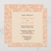 珊瑚またはモモおよびクリームの花のダマスク織の結婚式 招待状 (正面/裏面)