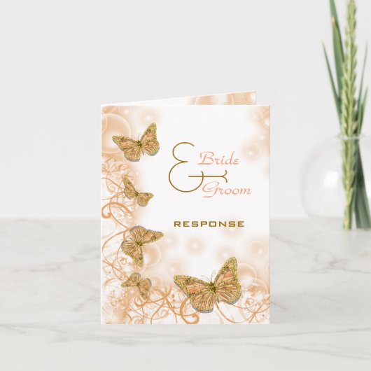 珊瑚ゴールドの結婚式、婚約、結婚記念日 カード (正面)