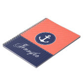 珊瑚パターン青いいかりのパーソナライズな名前 ノートブック (左側)