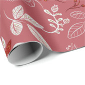 珊瑚ピンクに白と赤の花模様 ラッピングペーパー (ロールコーナー)