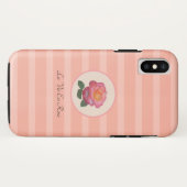 珊瑚ピンクのストライプに可愛い薔薇の花 Case-Mate iPhoneケース (裏面(横))