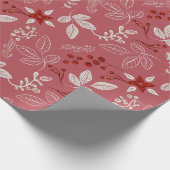 珊瑚ピンクの上に白と赤の花柄 ラッピングペーパー (角)