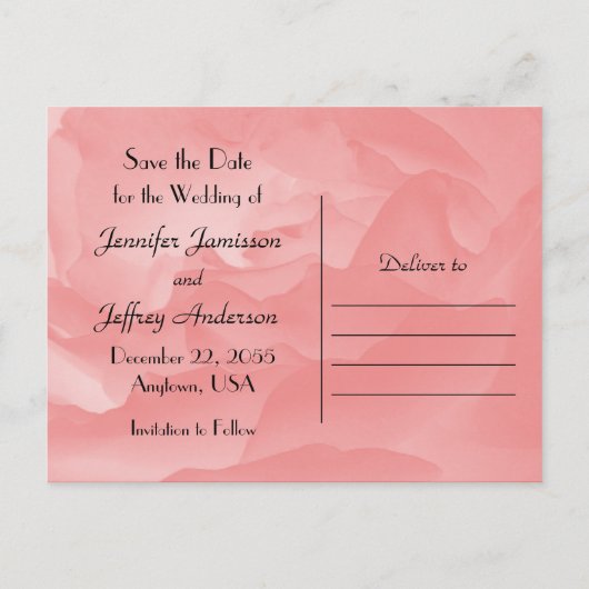 珊瑚ピンクの結婚式お知らせカード ポストカード (裏面)
