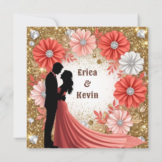 💍 珊瑚フラワーモチーフ ゴールド 結婚指輪 ペア 💍 招待状 (正面)