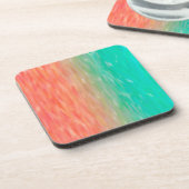 珊瑚及びターコイズのグラデーションな水彩画のティール（緑がかった色）のオレンジ コースター (左側)