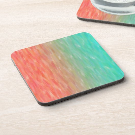 珊瑚及びターコイズのグラデーションな水彩画のティール（緑がかった色）のオレンジ コースター (左側)