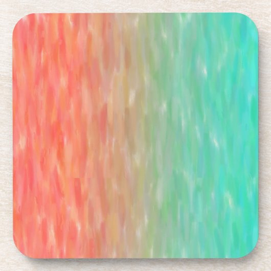 珊瑚及びターコイズのグラデーションな水彩画のティール（緑がかった色）のオレンジ コースター (正面)