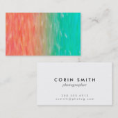 珊瑚及びターコイズのグラデーションな水彩画のティール(緑がかった色)のオレンジ 名刺 (正面/裏面)