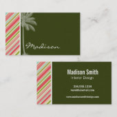 珊瑚及び緑のストライプが付いている熱帯やし 名刺 (正面/裏面)