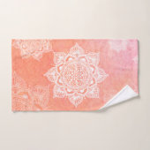 珊瑚大理石の背景に白いマンダラ バスタオルセット (ハンドタオル)