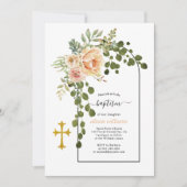 珊瑚桃の花とアーチフローラバプテスマ 招待状 (正面)