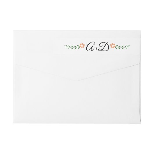 珊瑚桃の花とイニシャル結婚ズ ラップアラウンドラベル (裏面)