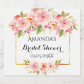 珊瑚桃水彩花ブライダルシャワー スパークリングワインラベル (シングルラベル)